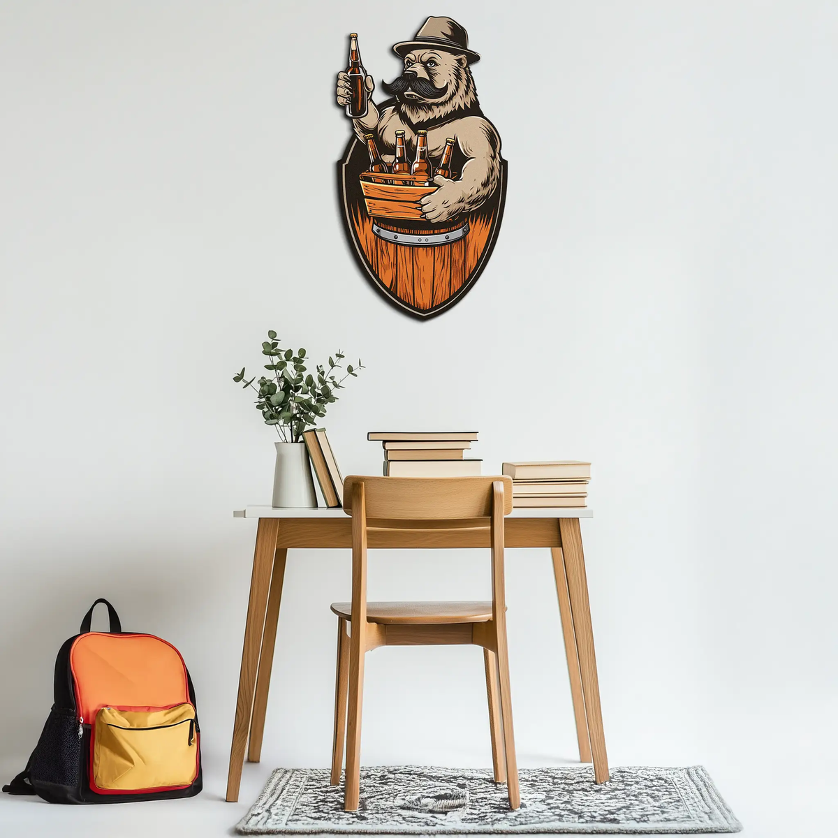 Bearded Beer Bear Metal Wall Art – Funny Bar UV Decor-KAFUVM006 by Enova Art