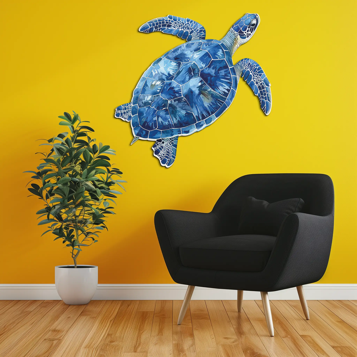 Blue Mosaic Sea Turtle Metal Wall Art – Ocean UV Decor-KAFUVM007 by Enova Art