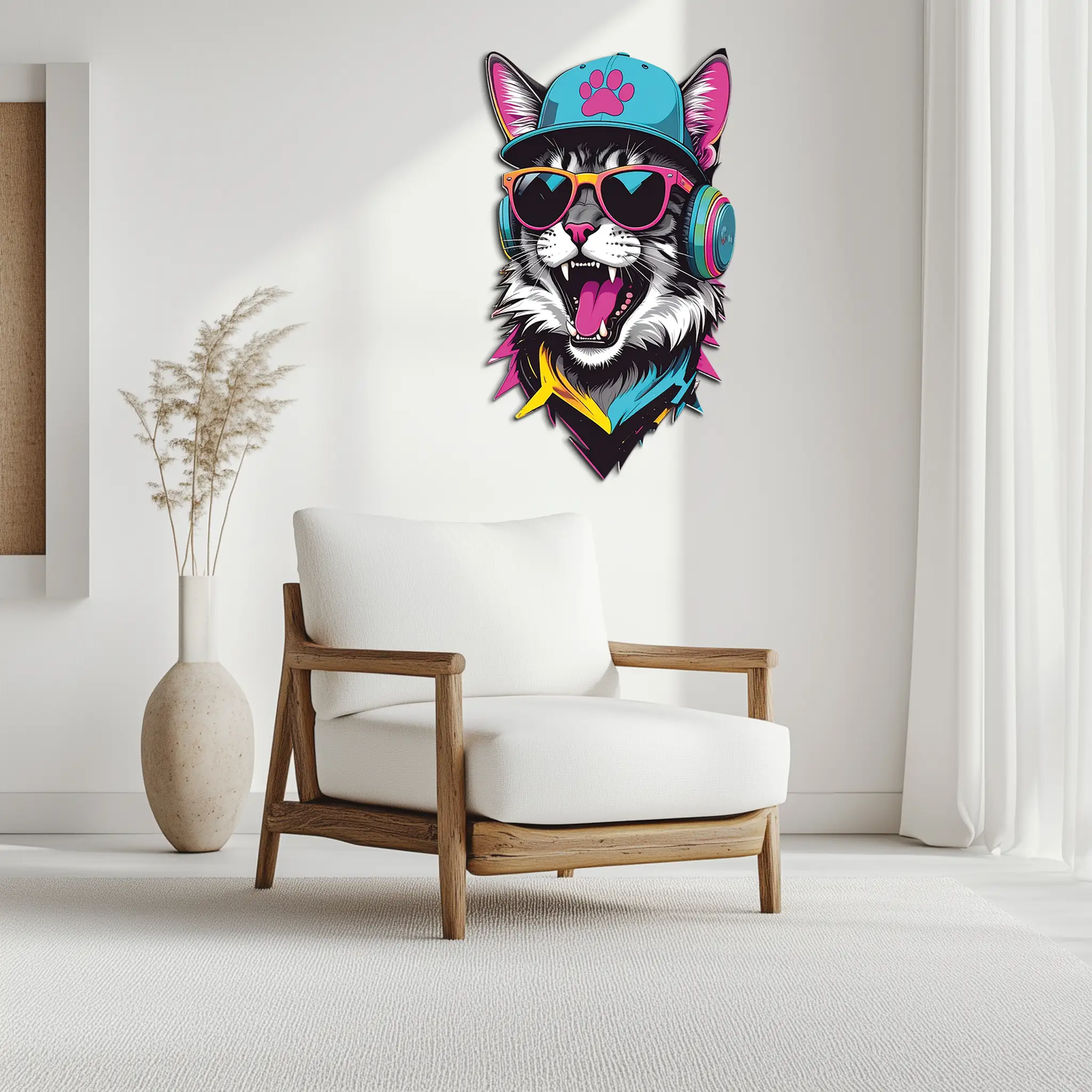 Cool Cat DJ Metal Wall Art – Street Style UV Decor-KAFUVM008 by Enova Art