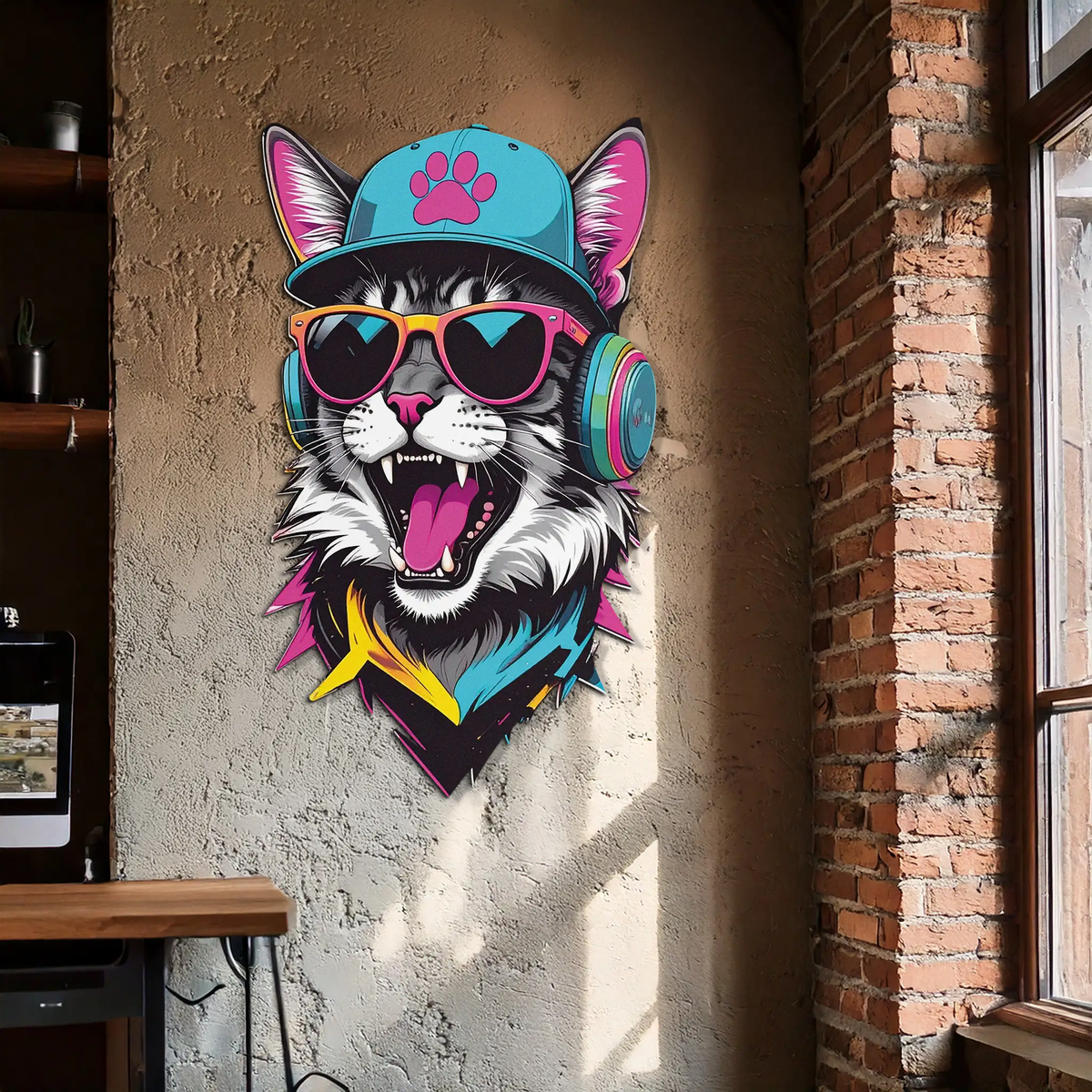 Cool Cat DJ Metal Wall Art – Street Style UV Decor-KAFUVM008 by Enova Art
