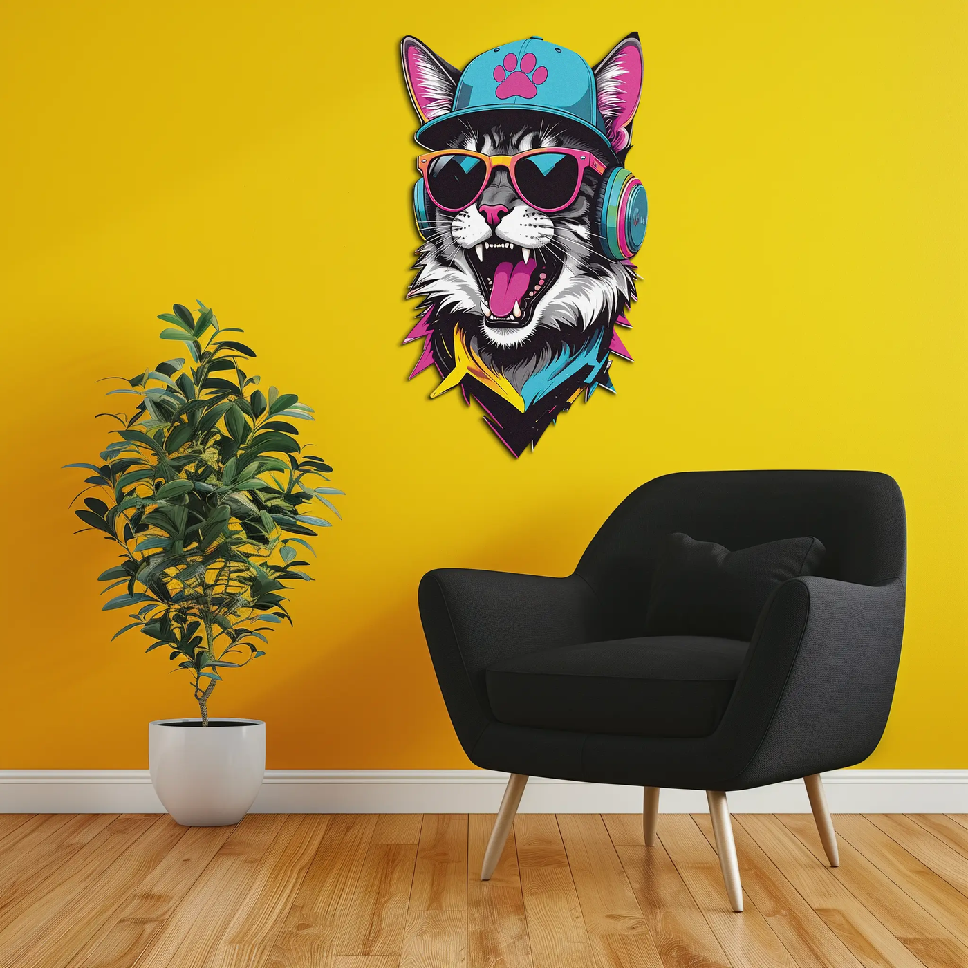 Cool Cat DJ Metal Wall Art – Street Style UV Decor-KAFUVM008 by Enova Art