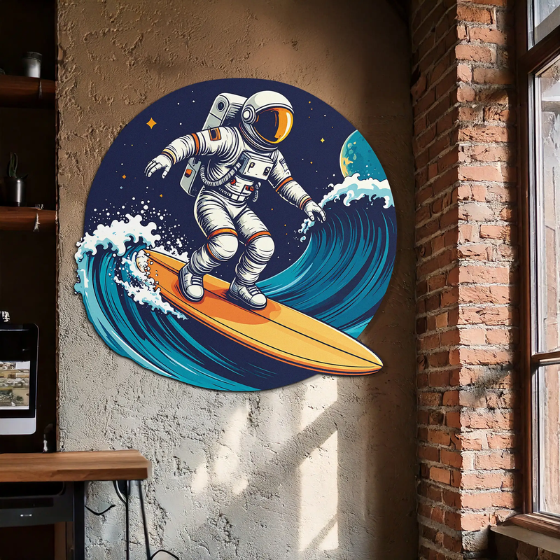 Astronaut Surfing Metal Wall Art – Space Wave UV Printed Decor-KAFUVM010 by Enova Art