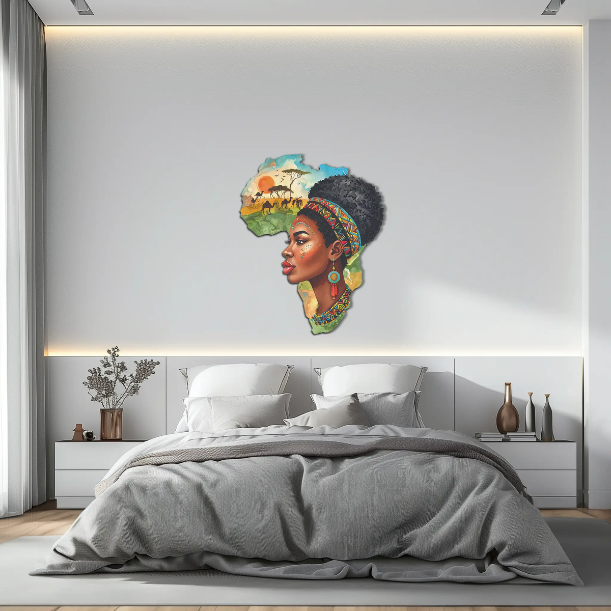 African Woman in Map Metal Wall Art – Cultural UV Printed Decor-KAFUVM012 by Enova Art