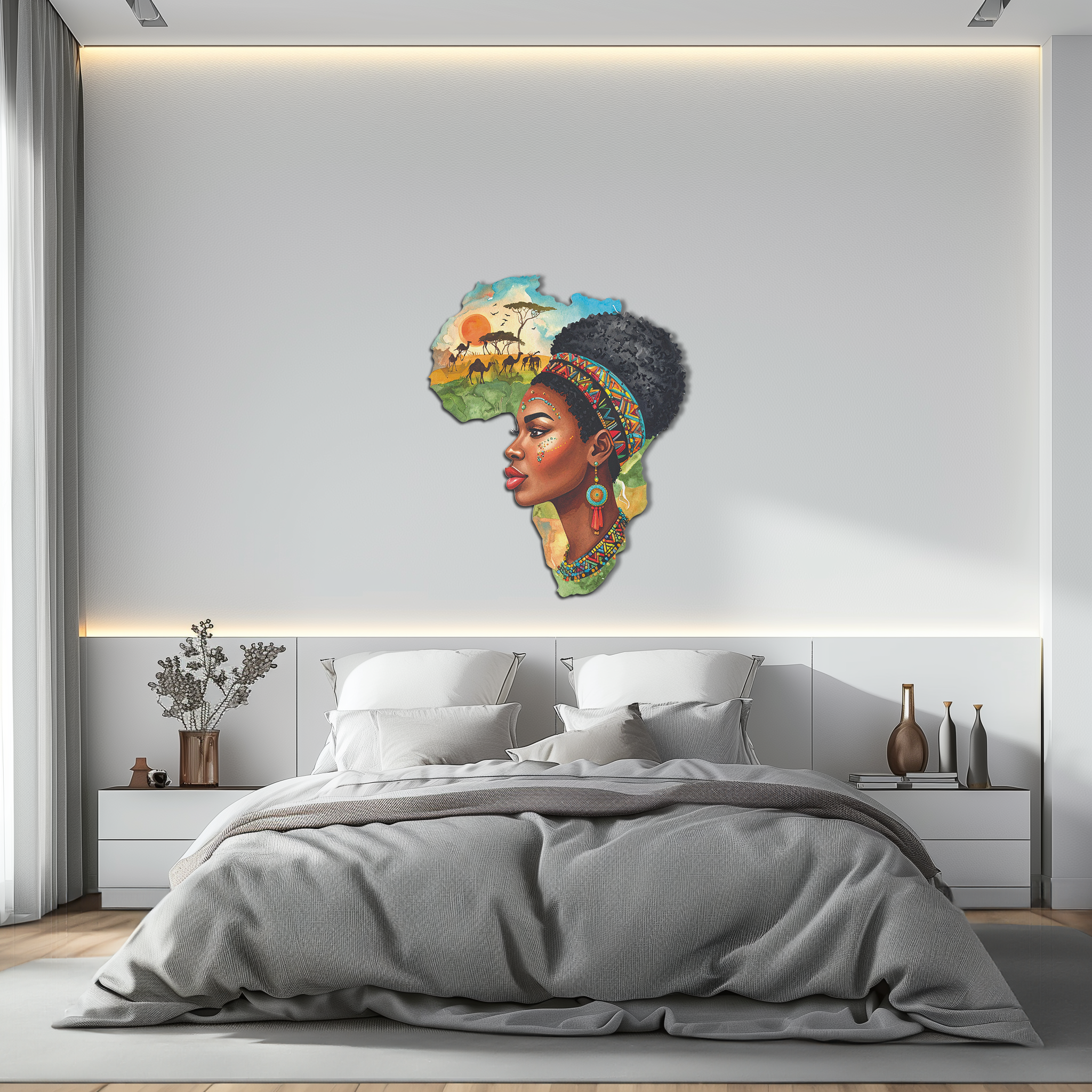 African Woman in Map Metal Wall Art – Cultural UV Printed Decor-KAFUVM012 by Enova Art