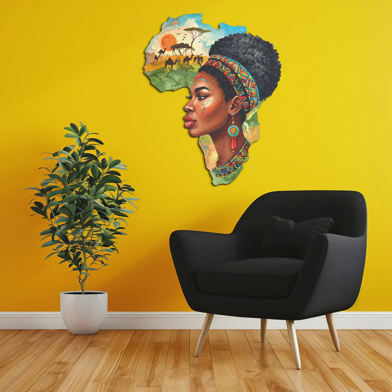 African Woman in Map Metal Wall Art – Cultural UV Printed Decor-KAFUVM012 by Enova Art