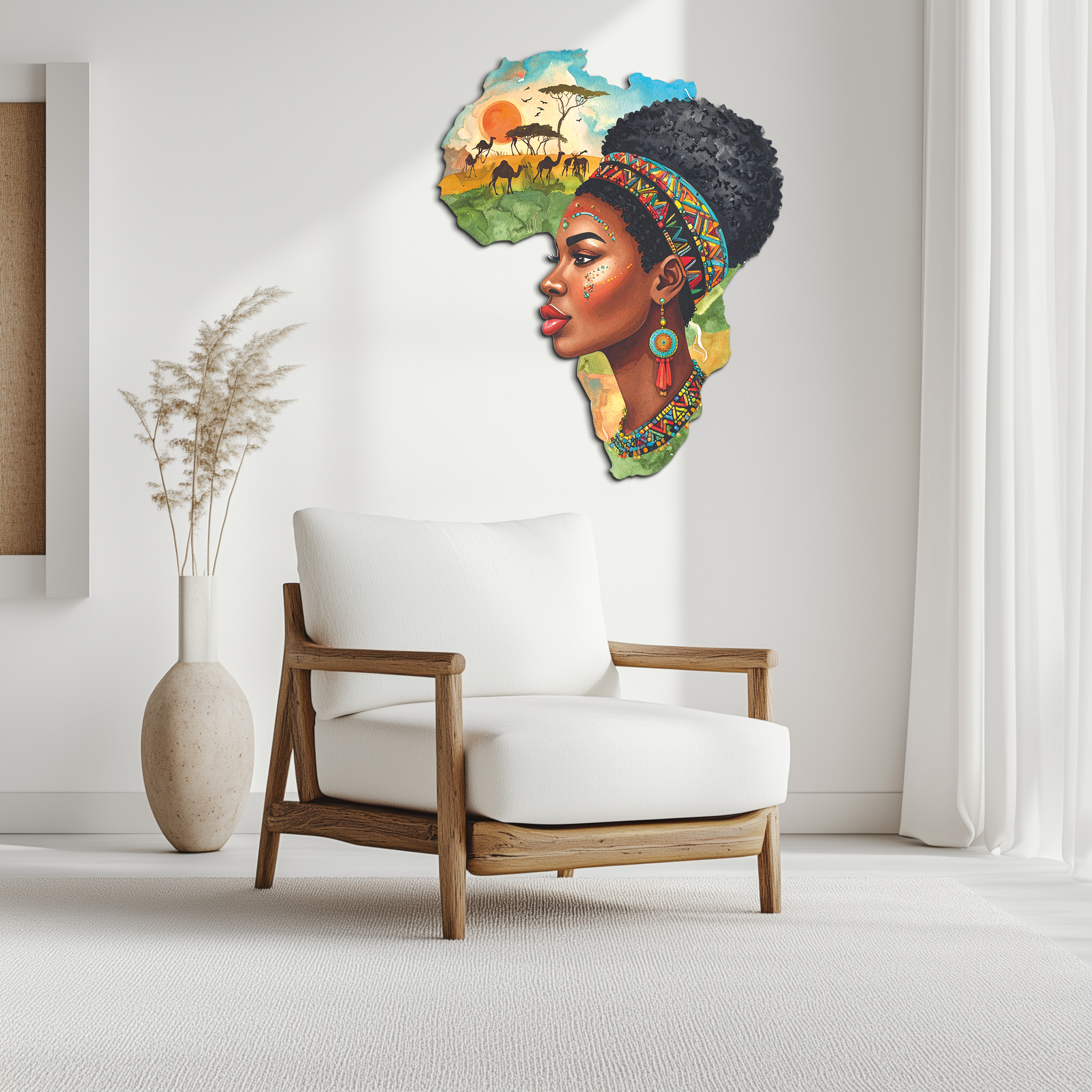 African Woman in Map Metal Wall Art – Cultural UV Printed Decor-KAFUVM012 by Enova Art