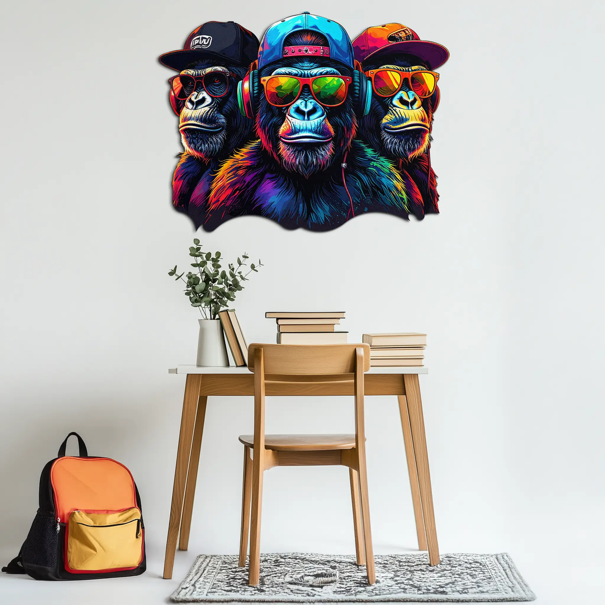 Cool Gorilla Trio Metal Wall Art – Neon Urban UV Printed Decor-KAFUVM014 by Enova Art