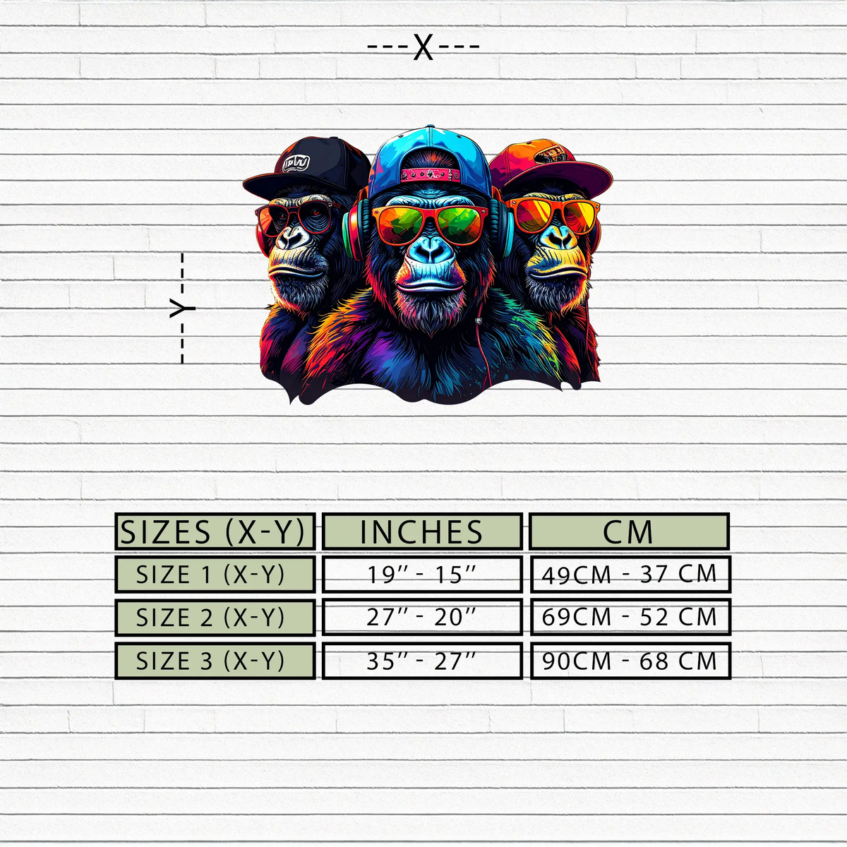 Cool Gorilla Trio Metal Wall Art – Neon Urban UV Printed Decor-KAFUVM014 by Enova Art