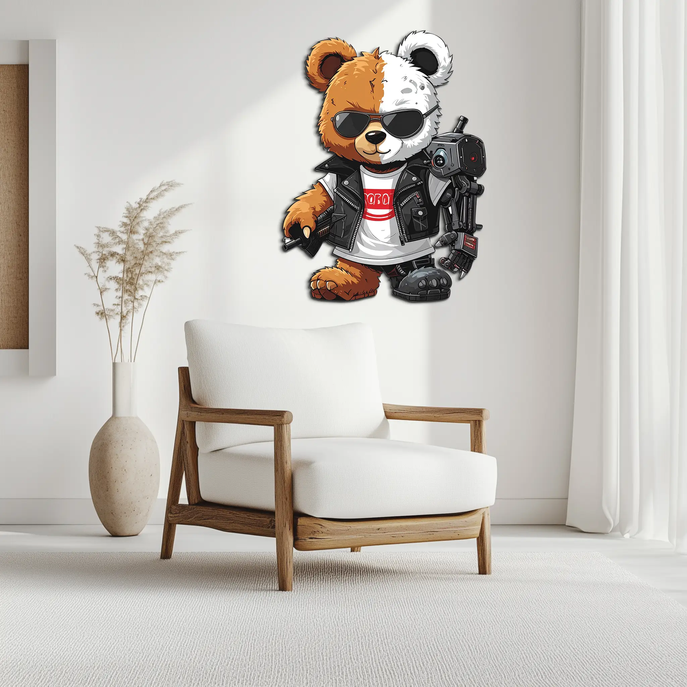 Cyborg Teddy Bear Metal Wall Art – Cool UV Printed Robo Decor-KAFUVM016 by Enova Art