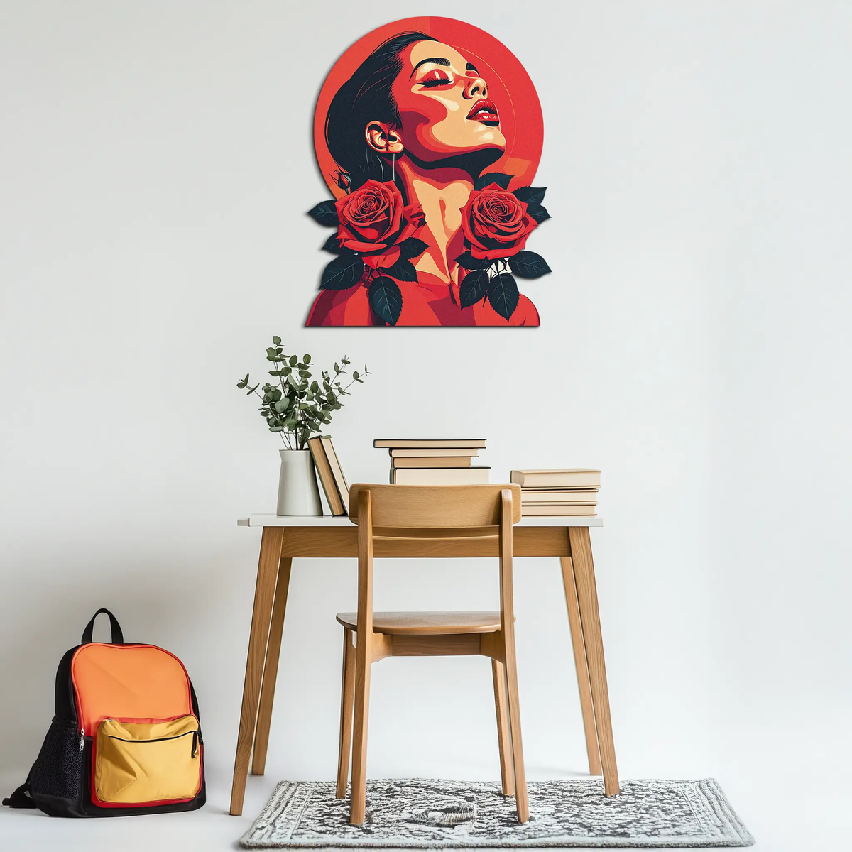 Red Rose Woman Metal Wall Art – Bold Feminine UV Printed Decor-KAFUVM017 by Enova Art