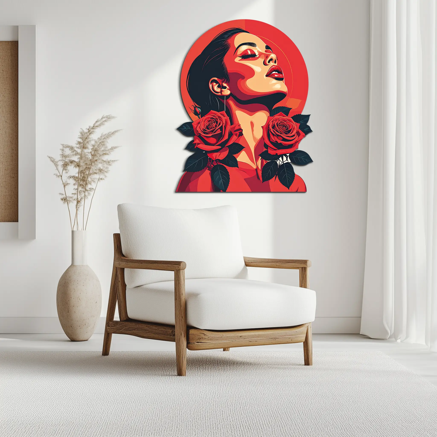Red Rose Woman Metal Wall Art – Bold Feminine UV Printed Decor-KAFUVM017 by Enova Art