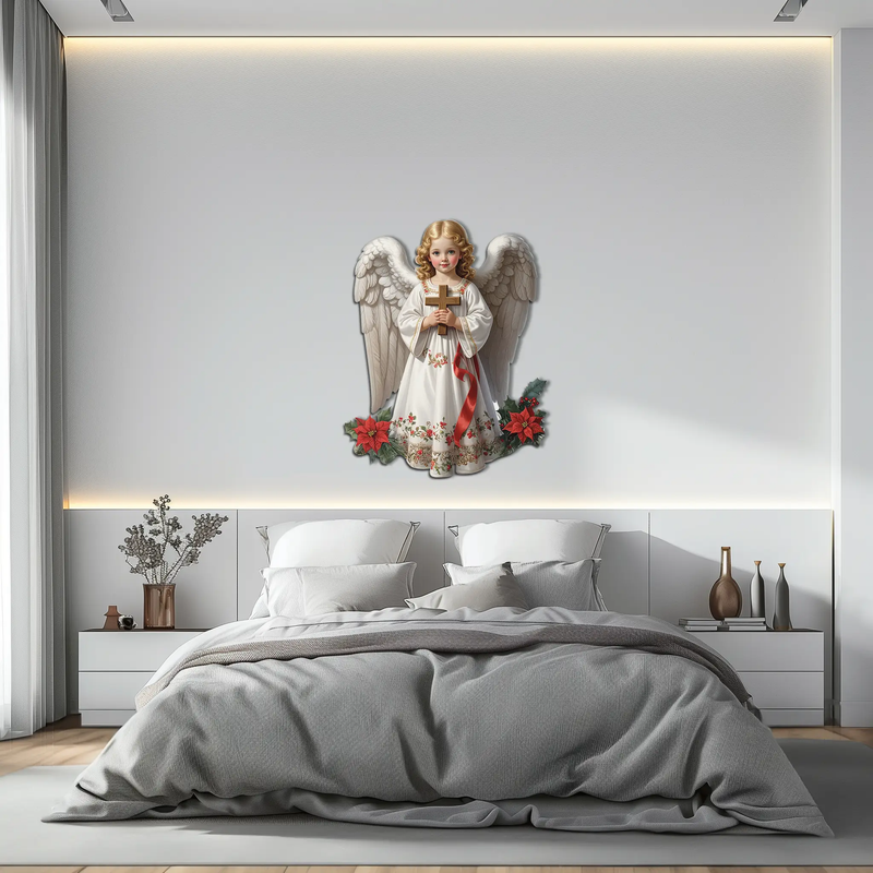 Christmas Angel Metal Wall Art – Holy Child UV Printed Decor-KAFUVM018 by Enova Art