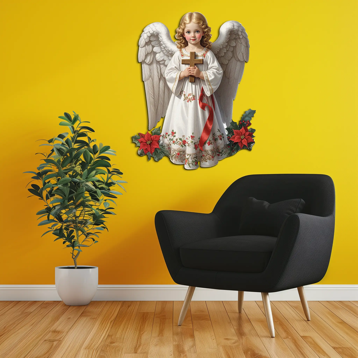 Christmas Angel Metal Wall Art – Holy Child UV Printed Decor-KAFUVM018 by Enova Art