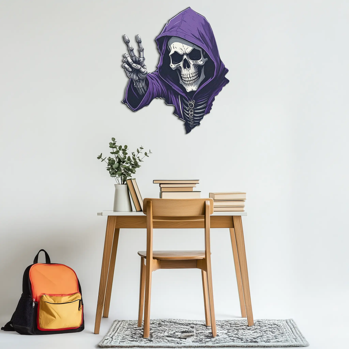 Grim Reaper Peace Metal Wall Art – Purple Skull UV Print Decor-KAFUVM019 by Enova Art