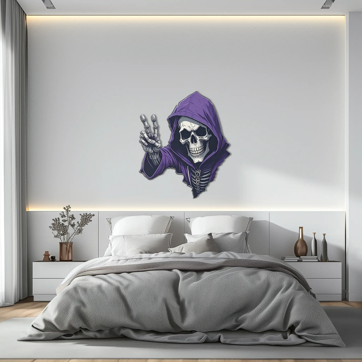 Grim Reaper Peace Metal Wall Art – Purple Skull UV Print Decor-KAFUVM019 by Enova Art