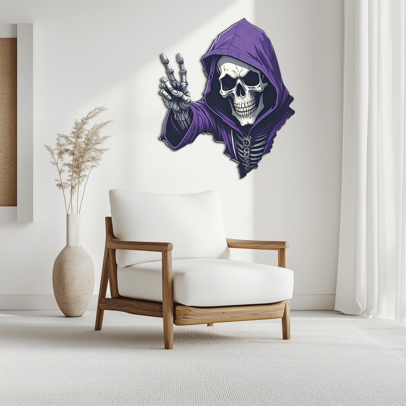 Grim Reaper Peace Metal Wall Art – Purple Skull UV Print Decor-KAFUVM019 by Enova Art