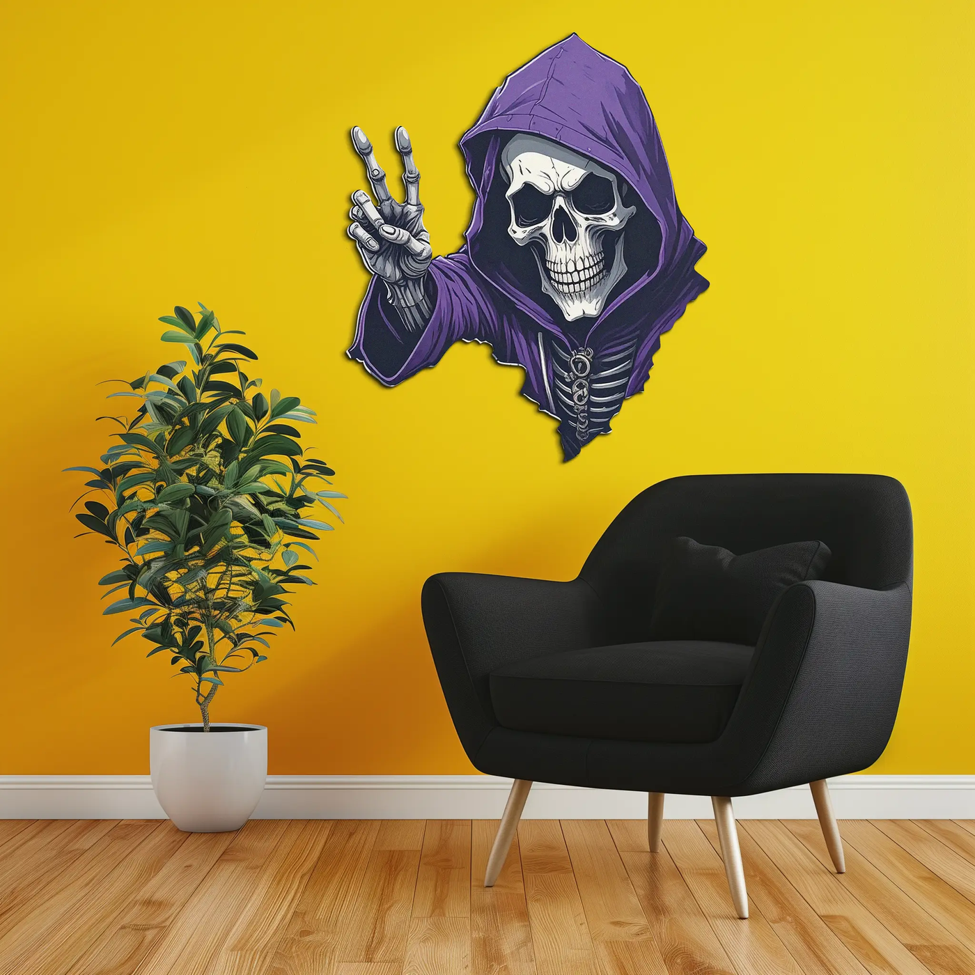 Grim Reaper Peace Metal Wall Art – Purple Skull UV Print Decor-KAFUVM019 by Enova Art