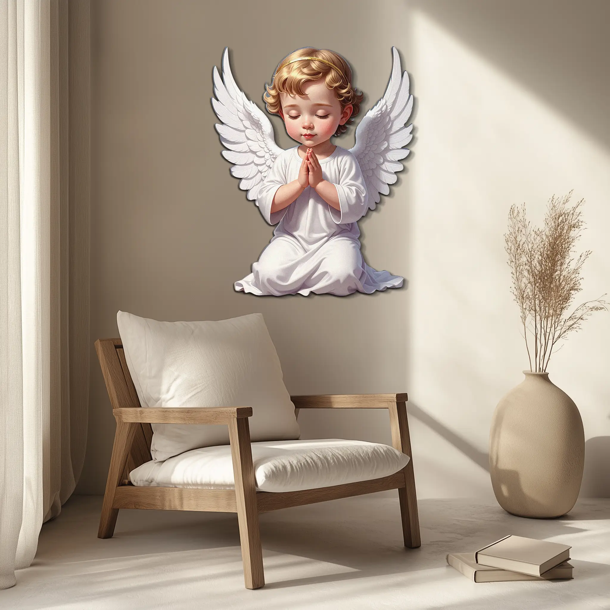 Praying Baby Angel Metal Wall Art – Religious Nursery Decor-KAFUVM020 by Enova Art