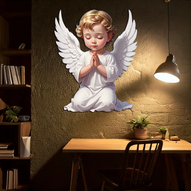 Praying Baby Angel Metal Wall Art – Religious Nursery Decor-KAFUVM020 by Enova Art