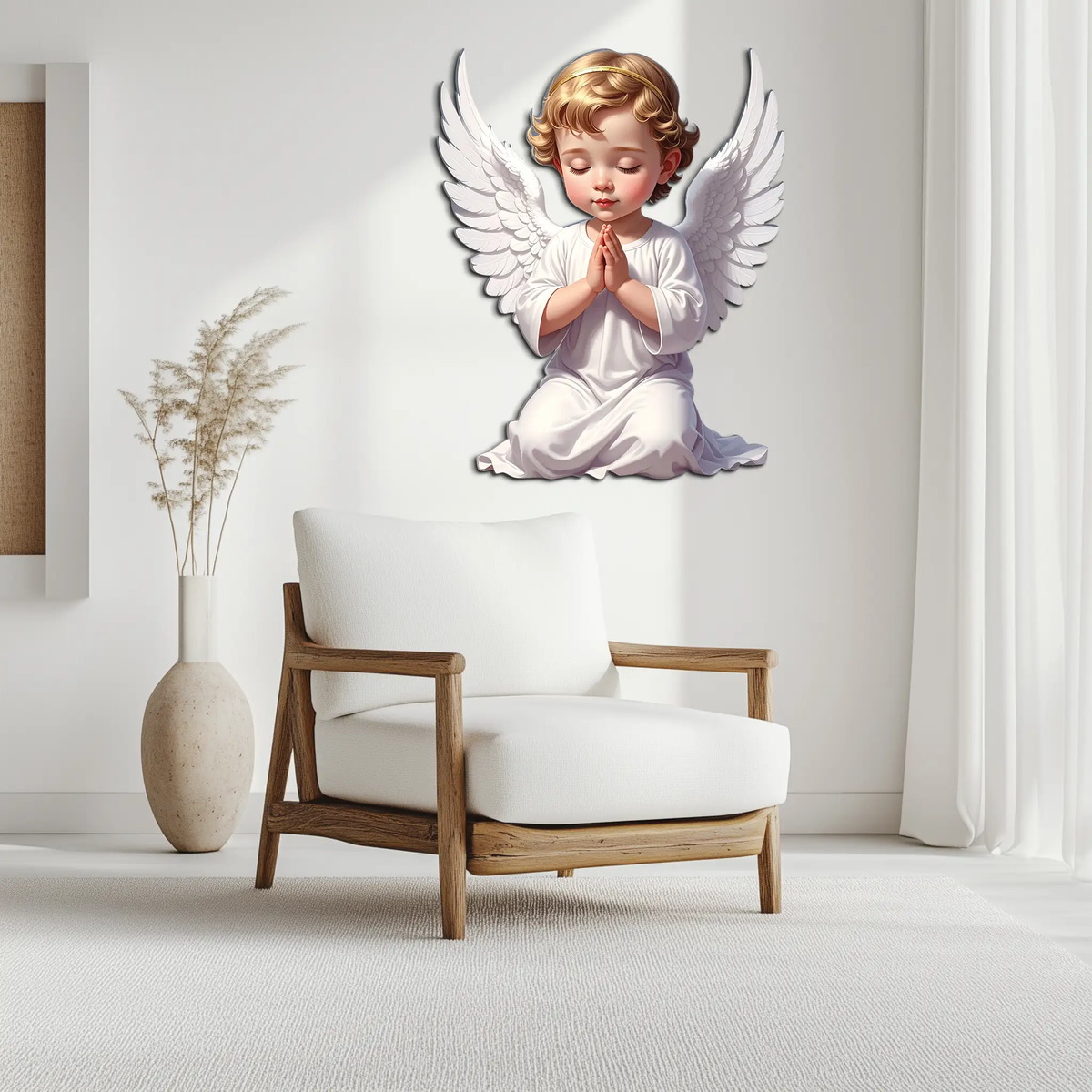Praying Baby Angel Metal Wall Art – Religious Nursery Decor-KAFUVM020 by Enova Art