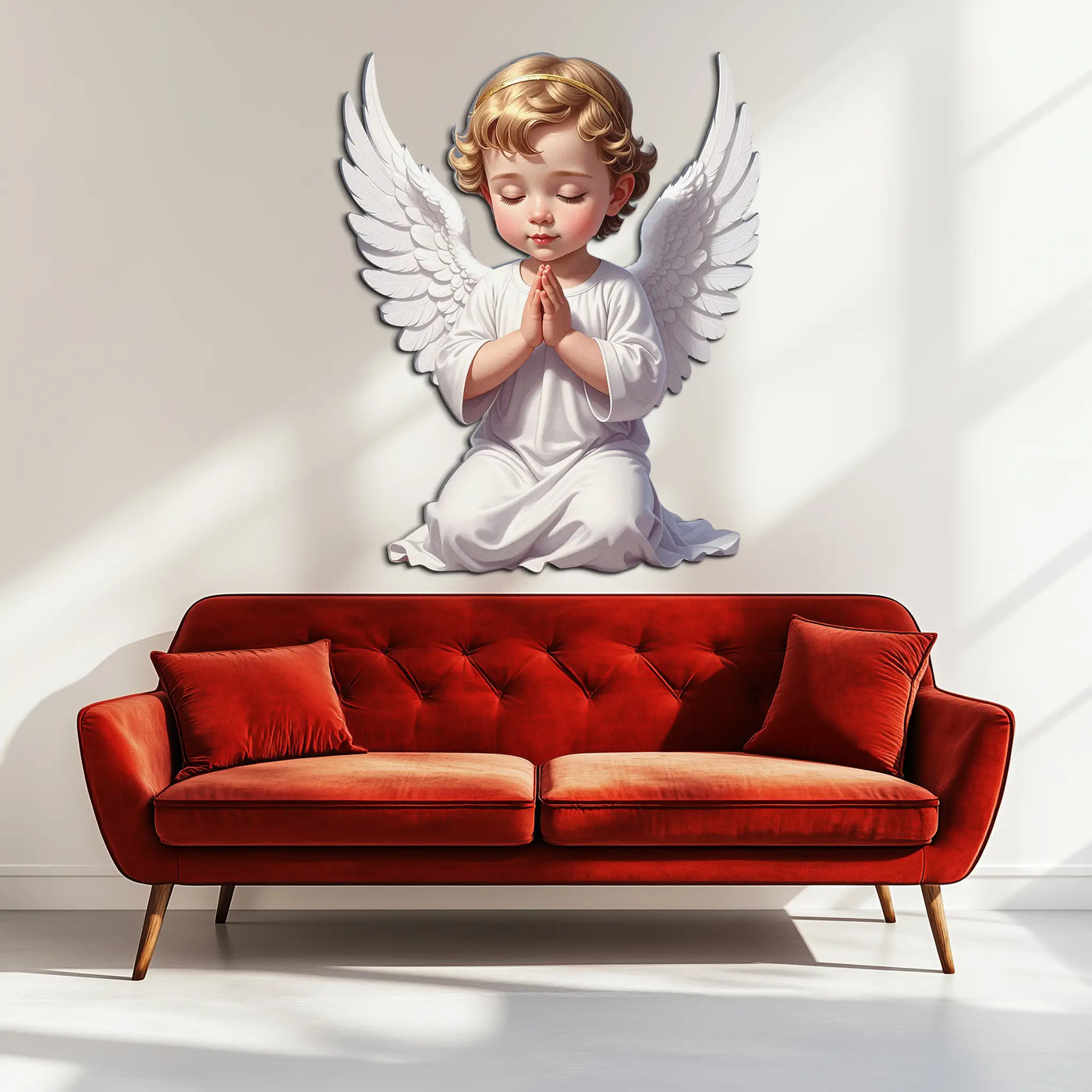 Praying Baby Angel Metal Wall Art – Religious Nursery Decor-KAFUVM020 by Enova Art