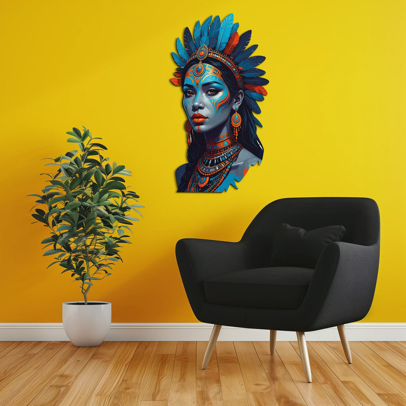 Tribal Blue Goddess Metal Wall Art – Ethnic Spirit Decor-KAFUVM021 by Enova Art