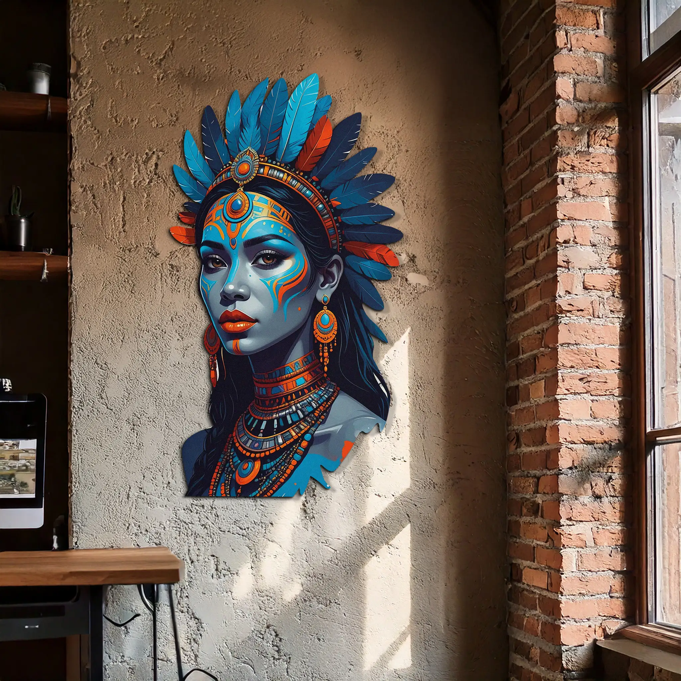 Tribal Blue Goddess Metal Wall Art – Ethnic Spirit Decor-KAFUVM021 by Enova Art