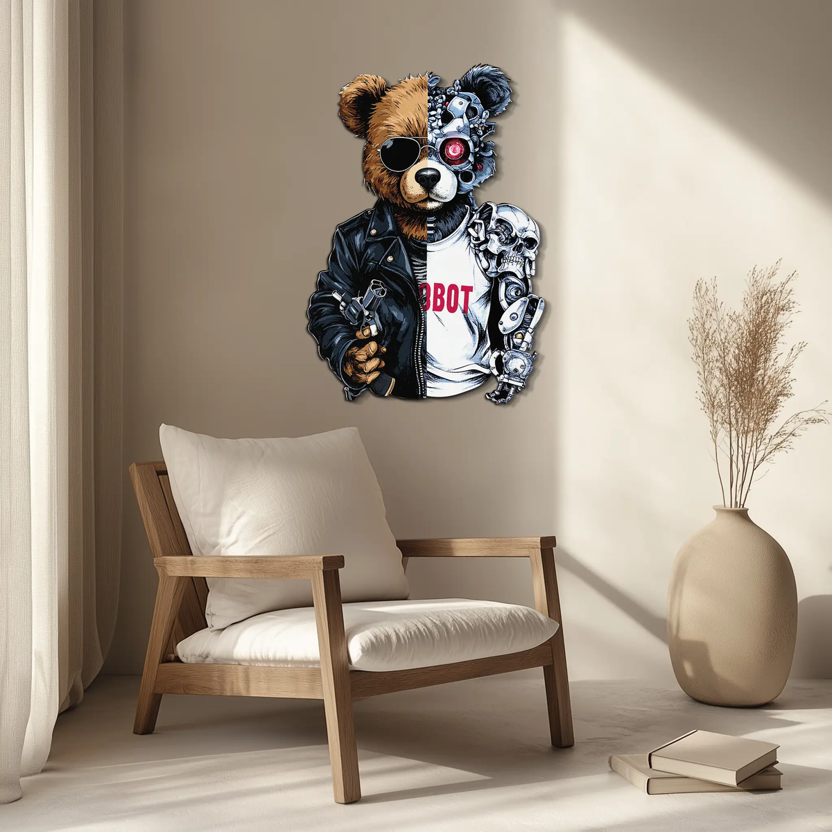 Half Cyborg Bear Wall Decor – Edgy Robo Teddy with Attitude-KAFUVM022 by Enova Art