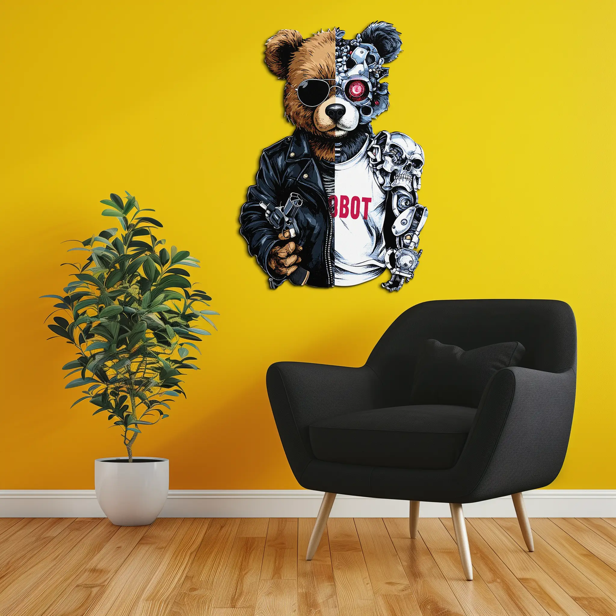 Half Cyborg Bear Wall Decor – Edgy Robo Teddy with Attitude-KAFUVM022 by Enova Art