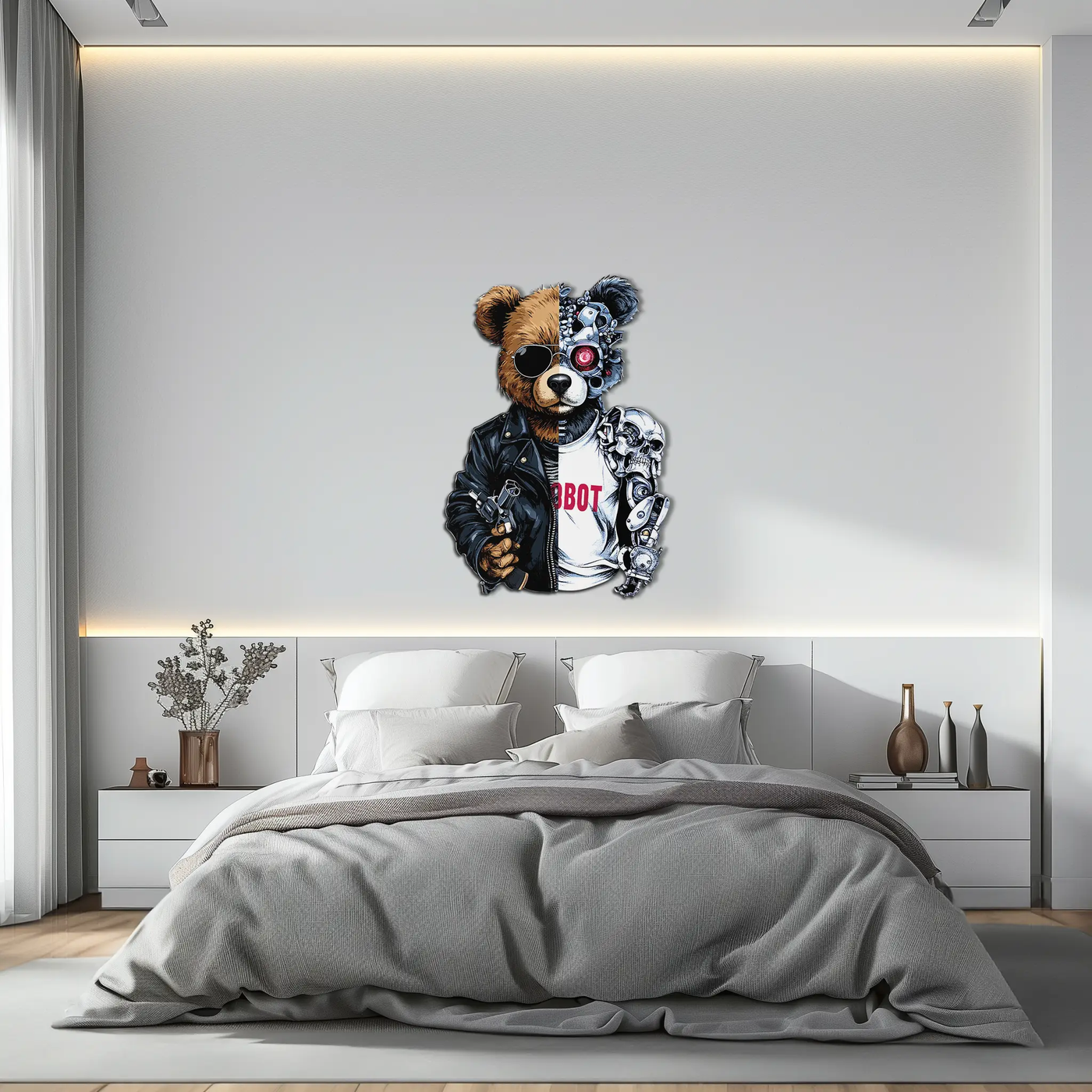 Half Cyborg Bear Wall Decor – Edgy Robo Teddy with Attitude-KAFUVM022 by Enova Art