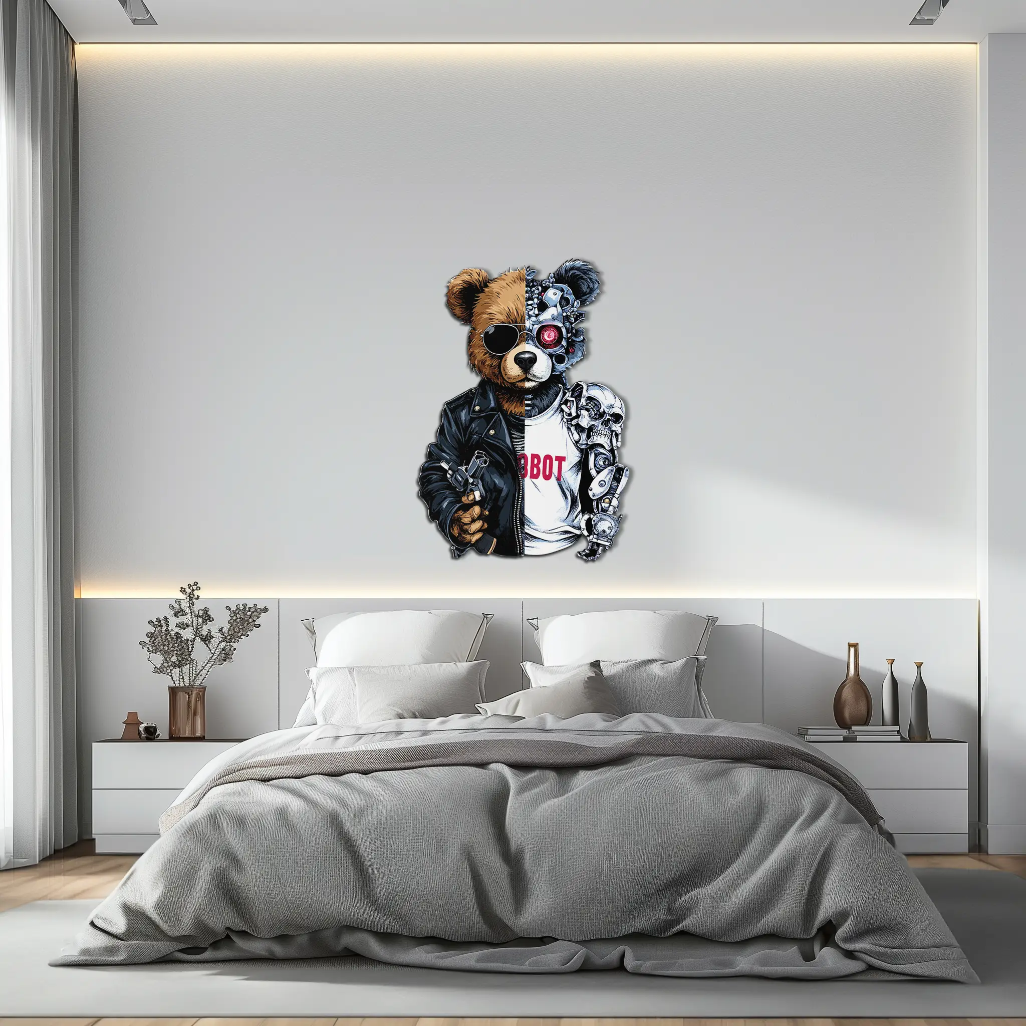 Half Cyborg Bear Wall Decor – Edgy Robo Teddy with Attitude-KAFUVM022 by Enova Art
