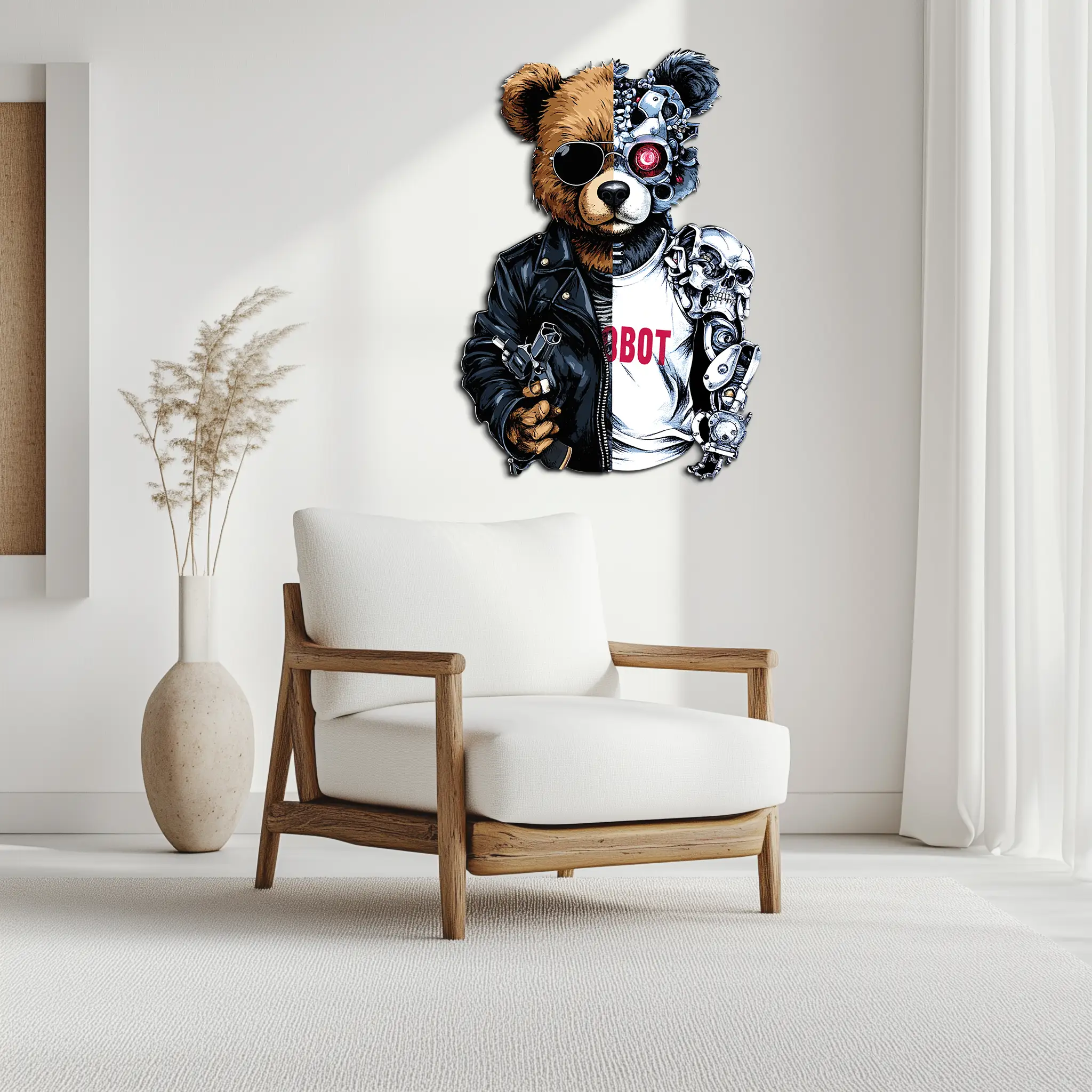 Half Cyborg Bear Wall Decor – Edgy Robo Teddy with Attitude-KAFUVM022 by Enova Art