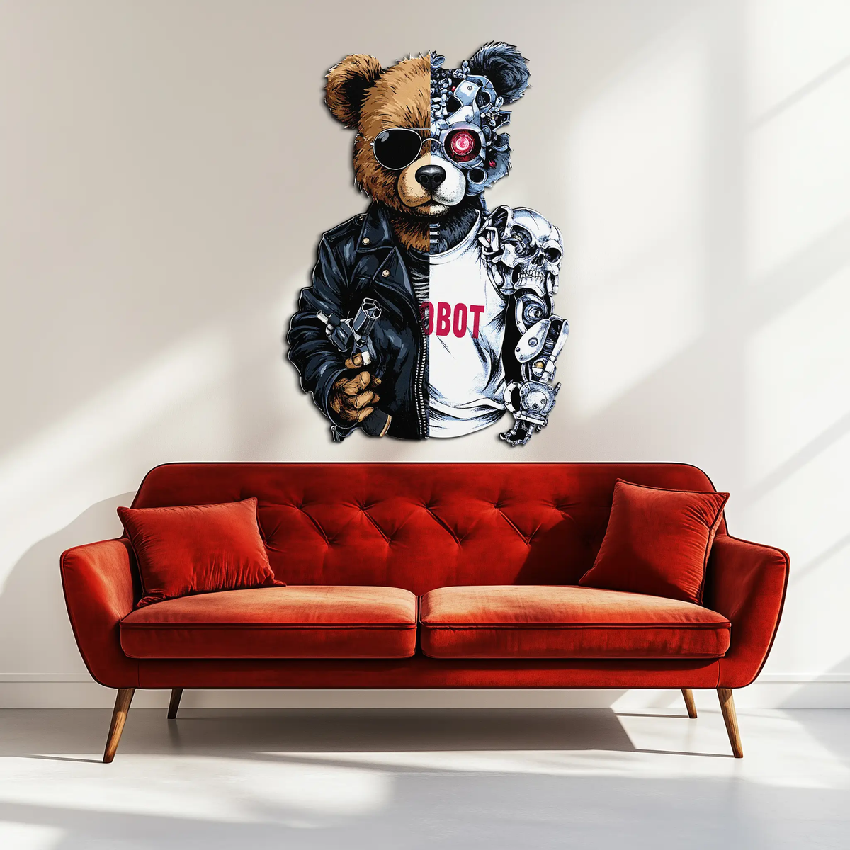 Half Cyborg Bear Wall Decor – Edgy Robo Teddy with Attitude-KAFUVM022 by Enova Art