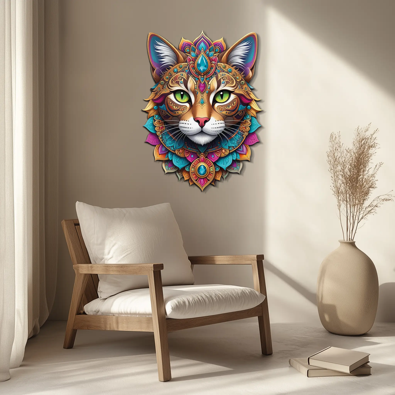 Psychedelic Mandala Cat Wall Art – Vibrant Boho Decor-KAFUVM025 by Enova Art