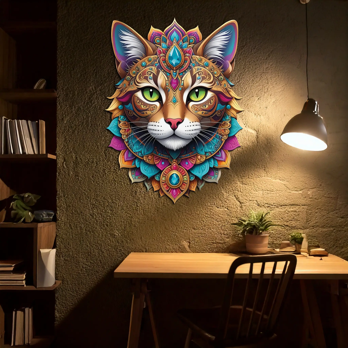 Psychedelic Mandala Cat Wall Art – Vibrant Boho Decor-KAFUVM025 by Enova Art