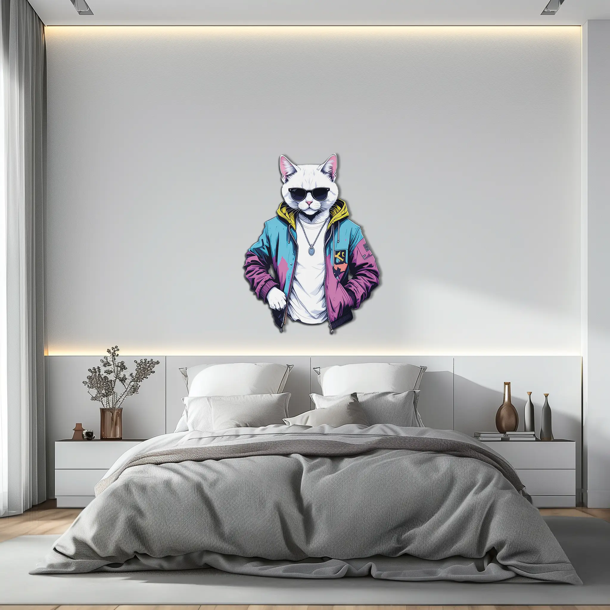 Street Style Cat Metal Wall Art – Cool Urban Decor-KAFUVM028 by Enova Art