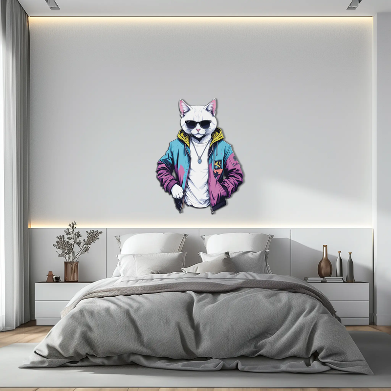 Street Style Cat Metal Wall Art – Cool Urban Decor-KAFUVM028 by Enova Art