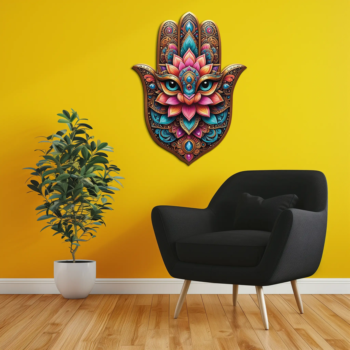 Mystic Hamsa Hand Metal Wall Art – Boho Evil Eye Decor-KAFUVM030 by Enova Art