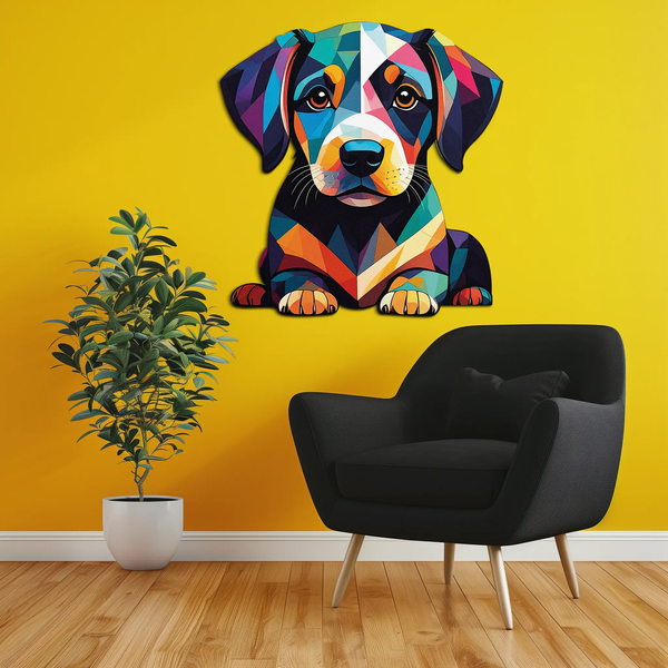 Colorful Geometric Puppy Metal Wall Art Decor-KAFUVM032