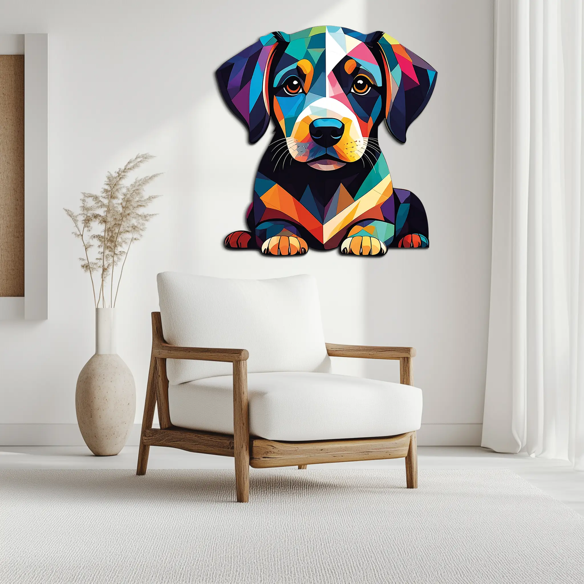 Colorful Geometric Puppy Metal Wall Art Decor-KAFUVM032 by Enova Art
