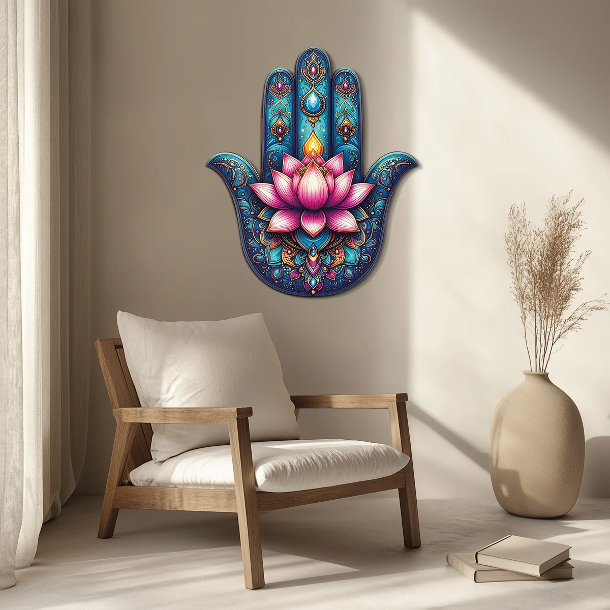 Lotus Hamsa Hand Metal Wall Art – Mystic Boho Decor-KAFUVM035 by Enova Art