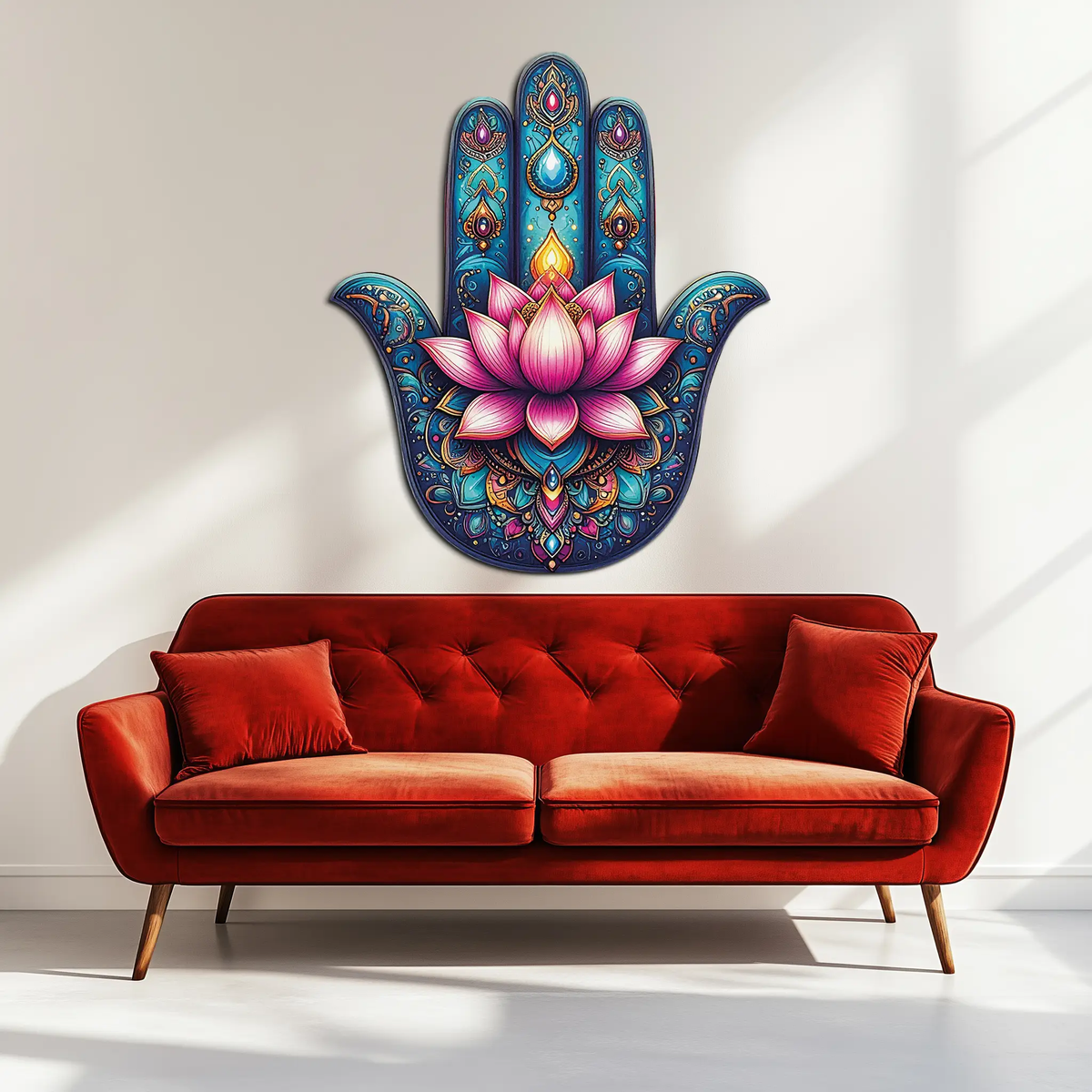 Lotus Hamsa Hand Metal Wall Art – Mystic Boho Decor-KAFUVM035 by Enova Art