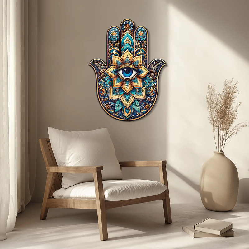 Hamsa Eye Wall Art – Boho Evil Eye Metal Decor-KAFUVM036 by Enova Art