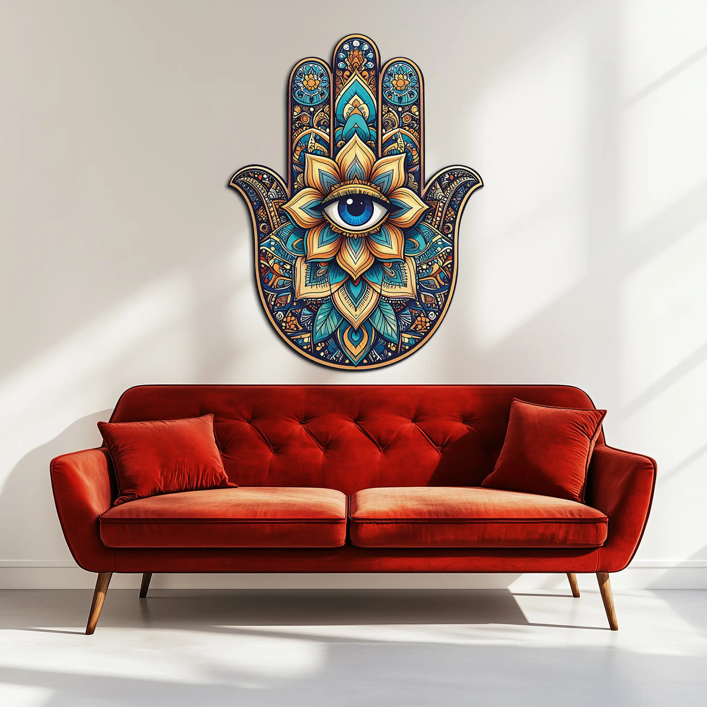 Hamsa Eye Wall Art – Boho Evil Eye Metal Decor-KAFUVM036 by Enova Art