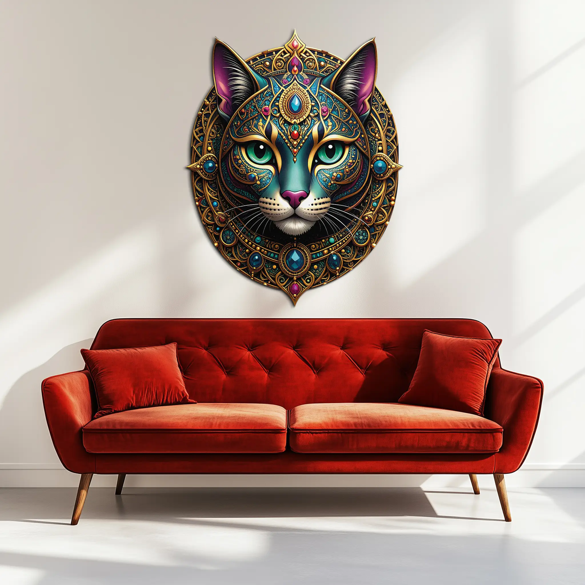 Mystic Mandala Cat Metal Wall Art – Boho Feline Decor-KAFUVM037 by Enova Art