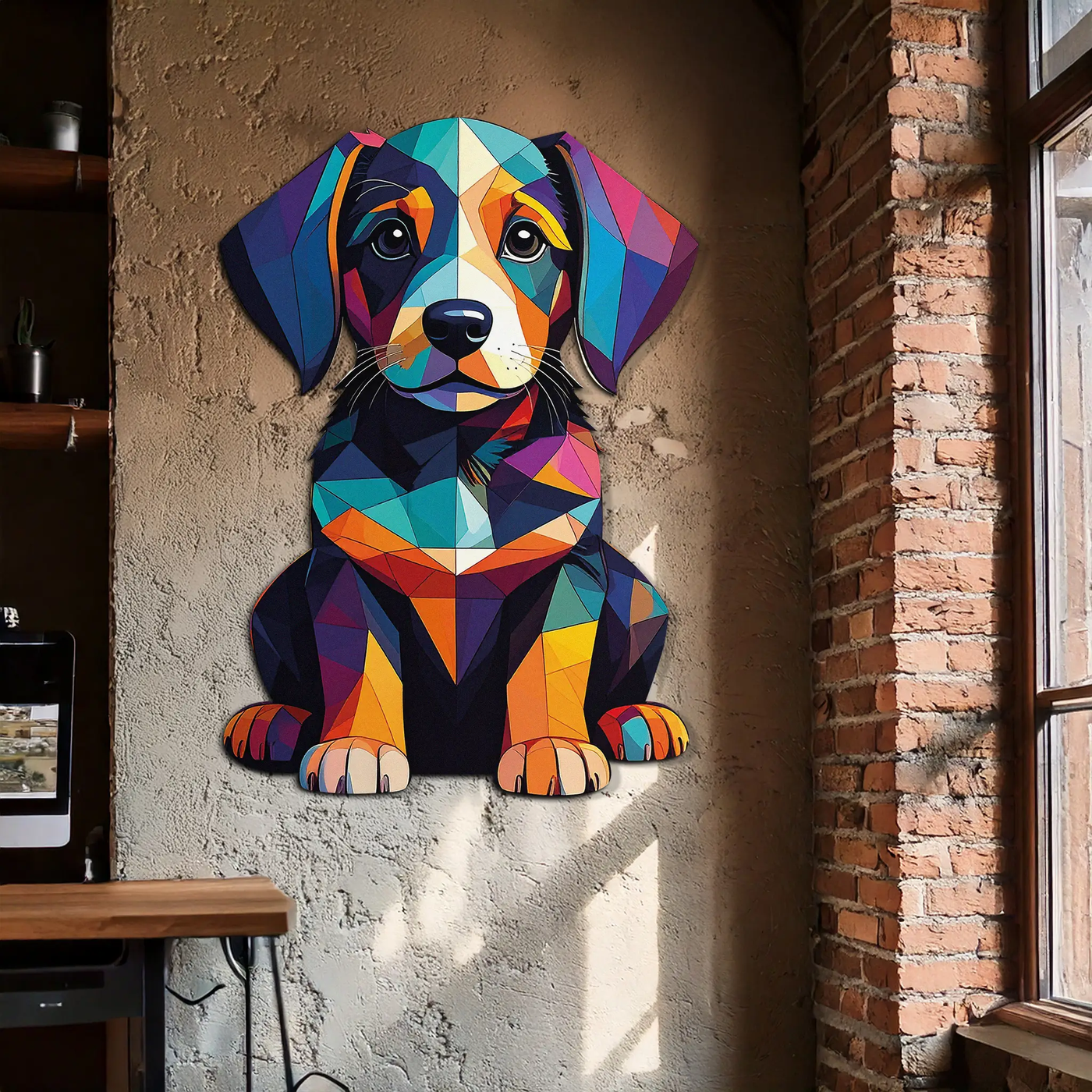 Colorful Geometric Dog Metal Wall Art – Bold Puppy Decor-KAFUVM038 by Enova Art