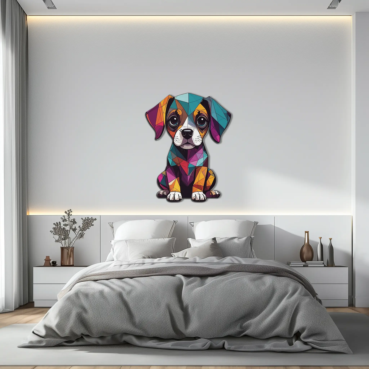 Geometric Puppy Metal Wall Art – Color Pop Dog Decor-KAFUVM039 by Enova Art
