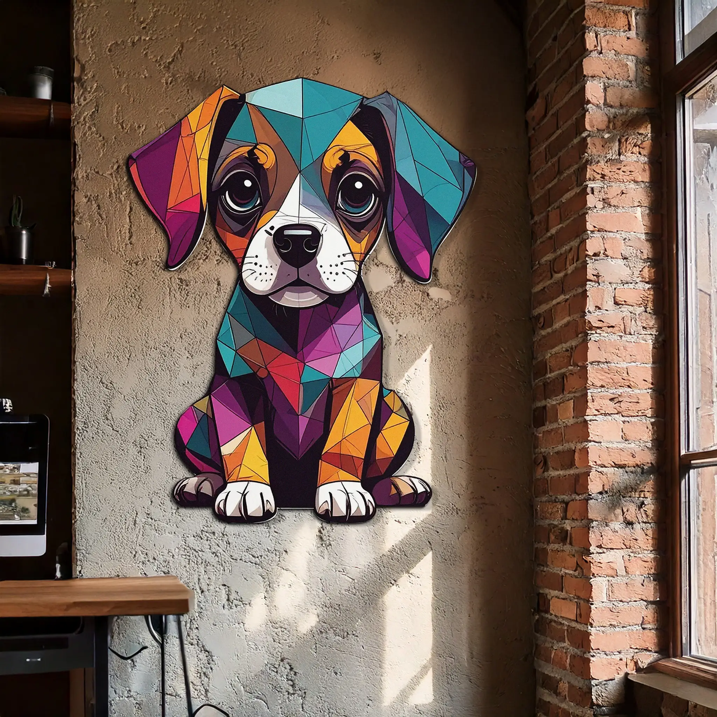 Geometric Puppy Metal Wall Art – Color Pop Dog Decor-KAFUVM039 by Enova Art