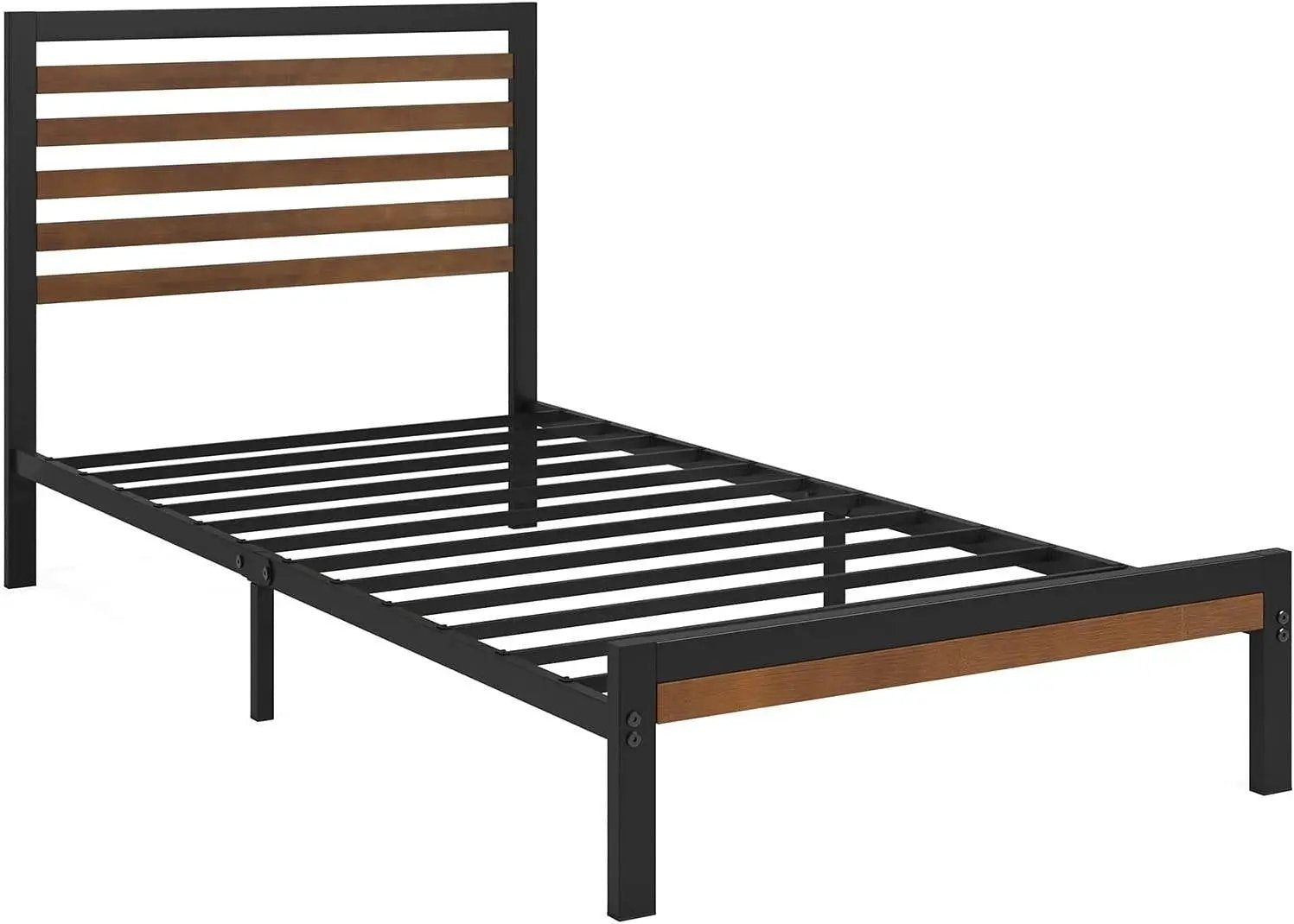 Twin Metal Platform Bed Frame with Bamboo Wood Slatted Headboard and Footboard by HomePacific