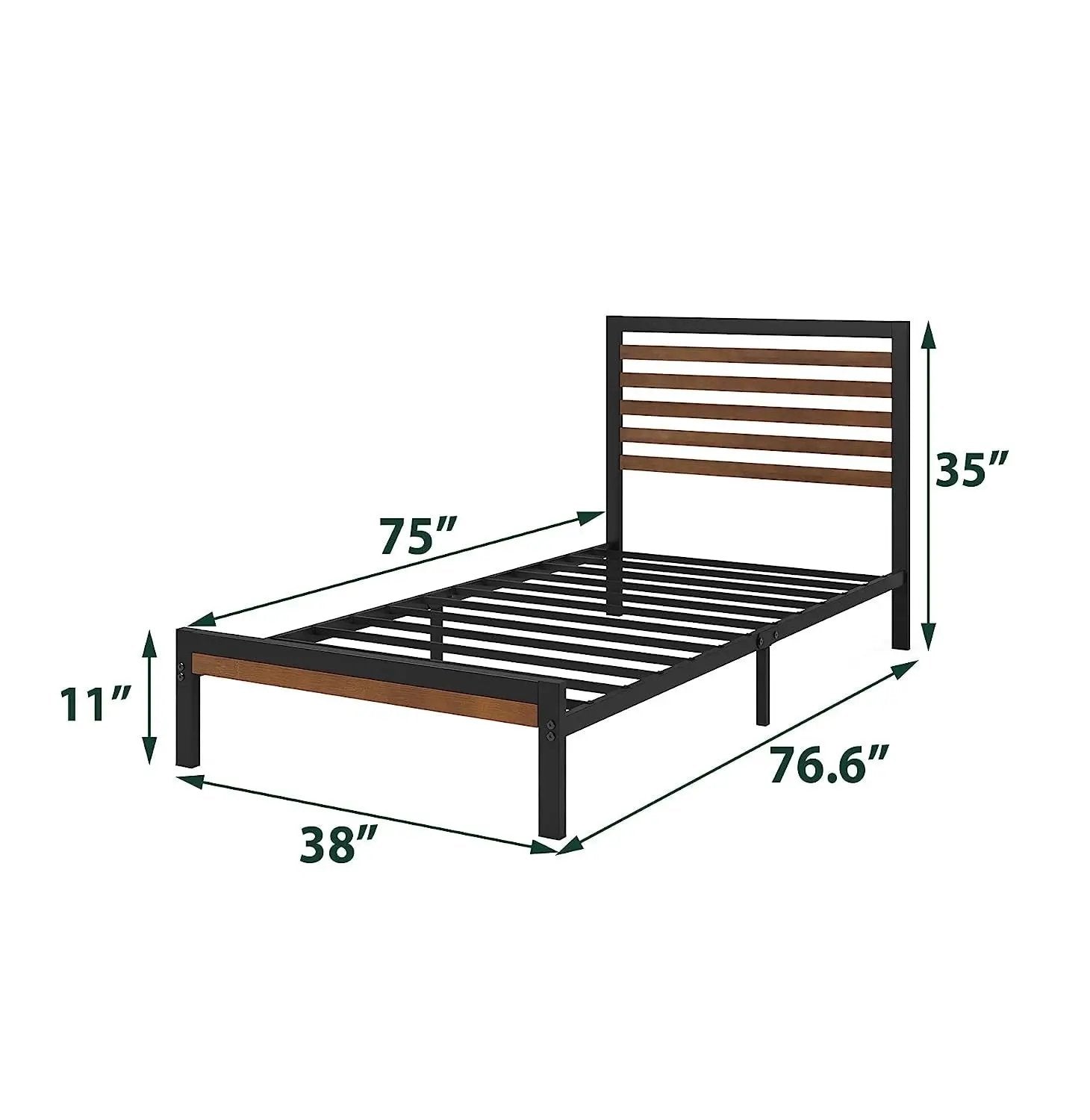 Twin Metal Platform Bed Frame with Bamboo Wood Slatted Headboard and Footboard by HomePacific